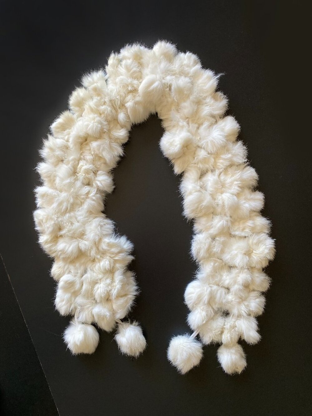 100% Genuine Rabbit Fur White Balls 4 Rows Pompons Scarf 50"